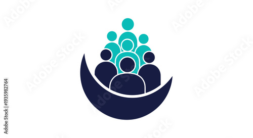 Diverse group of people in a crescent shape, symbolizing community and unity