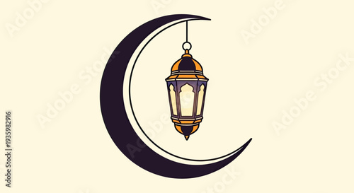 Islamic Crescent Moon with Ramadan Lantern