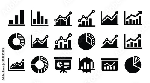 Obraz na płótnie Business data visualization icon set with bar charts, line graphs, and pie chart