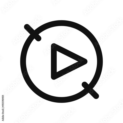 Black Outline Play Button Icon with Circle and Crossbar Vector