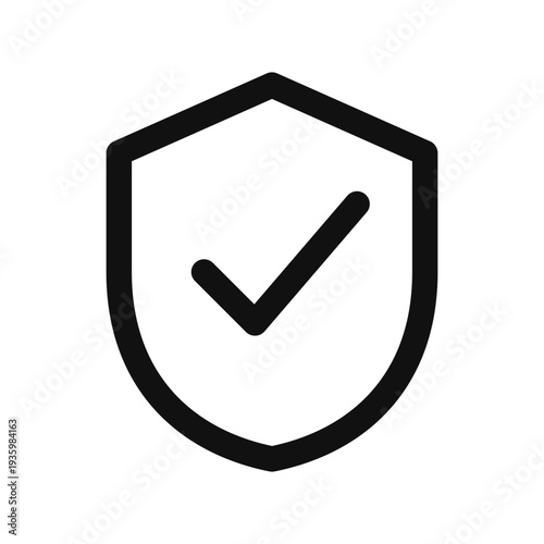 Black Outline Shield with Check Mark Icon Vector