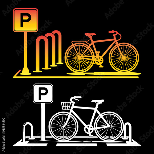 Bicycle parking icon and bike rack sign vector illustration