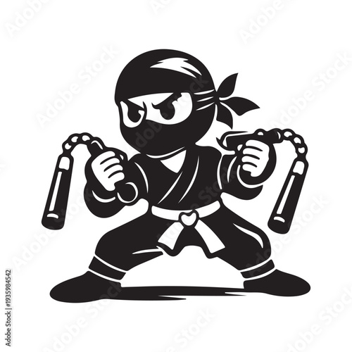 Dynamic Ninja Warrior Mascot with Katana and Shuriken Vector Illustration