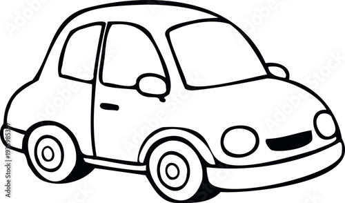 Simple black outline illustration of a small cartoon car in a coloring book style.