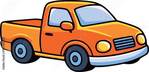 Cute cartoon-style orange pickup truck illustrated in a colorful flat vector design.