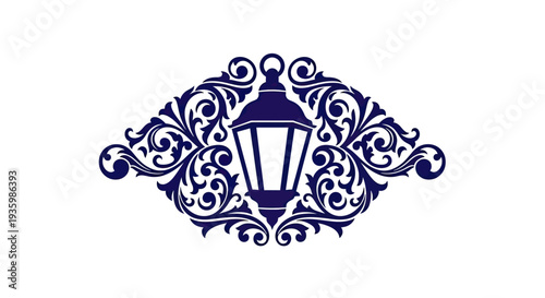 Ornate Lantern Emblem with Flourishes - Decorative Vintage Emblem