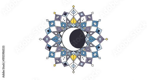 Abstract mandala with crescent moon and geometric pattern