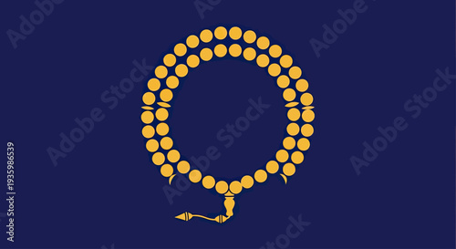Islamic Prayer Beads (Tasbih) in a Circle on Dark Blue Background