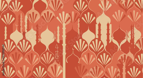 Seamless Indian Pattern with Taj Mahal Silhouette and Floral Motifs