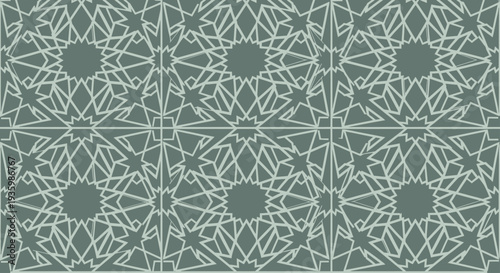 Geometric Islamic Pattern Seamless Background, Arabesque Star Motif, Green and White