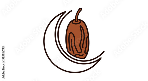 Date fruit and crescent moon logo icon, Islamic symbol, Ramadan food concept