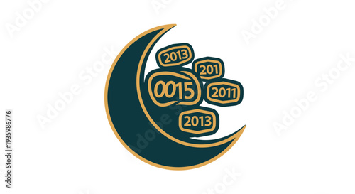 Crescent moon with numbers and years, graphic design element