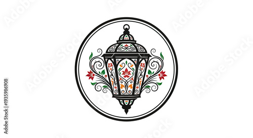 Ornate Lantern with Floral Embellishments in Circle