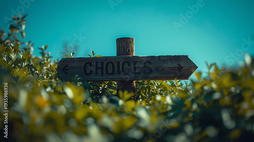 Wallpaper Mural Wooden sign with choices direction arrow in lush greenery Torontodigital.ca