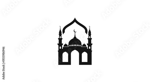 Islamic Mosque Silhouette - Traditional Architecture with Crescent Moon Symbol