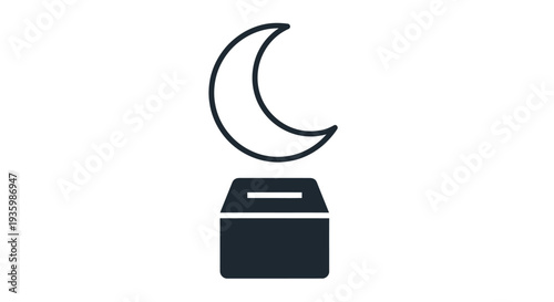Crescent Moon Icon on Abstract Geometric Shape, Night Sky Symbol