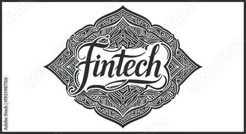 Fintech ornamental logo, modern finance technology concept, abstract design