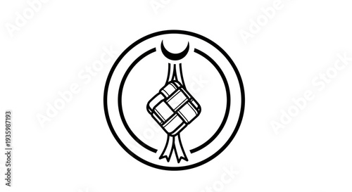 Ketupat Icon: Islamic Crescent Moon and Circle Symbol for Eid al-Fitr Celebration