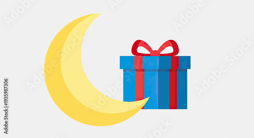 Crescent moon and gift box, Ramadan celebration concept, Islamic holiday, Eid al-Fitr, Islamic new year