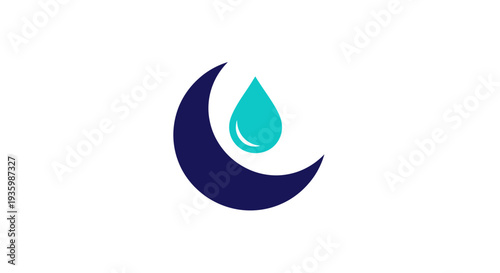 Abstract crescent moon with water drop logo symbol