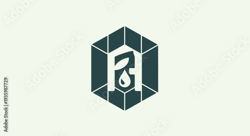 Eco-friendly logo with leaf and water drop inside hexagon geometric shape