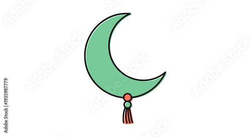 Islamic crescent moon with tassel on white background