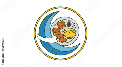 Ramadan Iftar Meal: Dates, Soup, and Crescent Moon Symbol