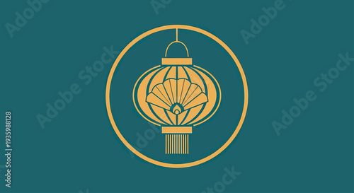 Elegant Golden Lantern Icon on Teal Background