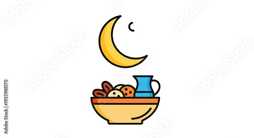 Ramadan Iftar Meal with Crescent Moon Icon