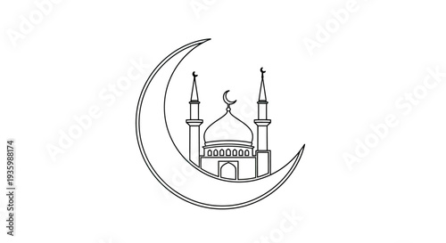 Crescent Moon and Mosque Silhouette - Islamic Symbolism