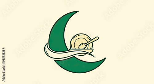 Crescent Moon with Plate and Spoon - Abstract Food Symbol
