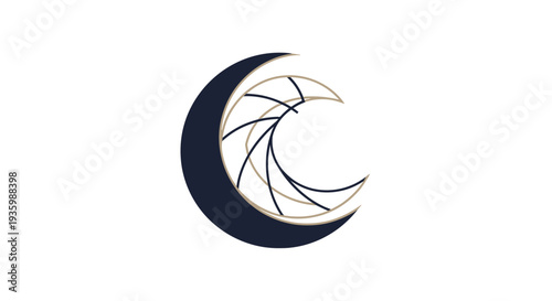 Abstract crescent moon logo with geometric lines on white background