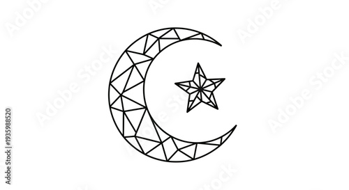 Geometric Crescent Moon and Star Symbol