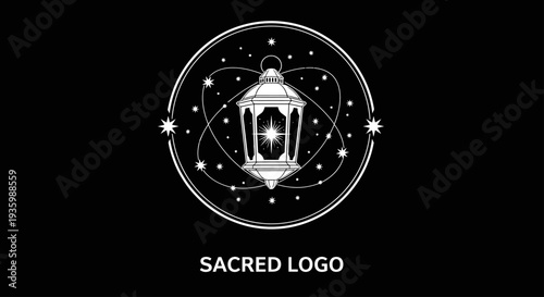 Mystical Lantern Celestial Logo Design on Black Background