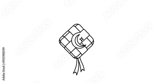 Ketupat Icon Moon Star Ramadan Eid Islamic Celebration Line Art