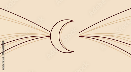 Abstract Crescent Moon Silhouette Between Open Book Pages