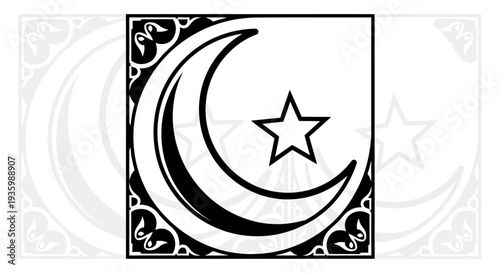 Islamic Crescent Moon and Star Symbol Graphic