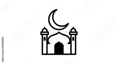 Islamic Mosque Icon with Crescent Moon and Star