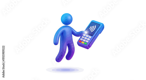 Blue Humanoid Figure Holding Mobile Device.