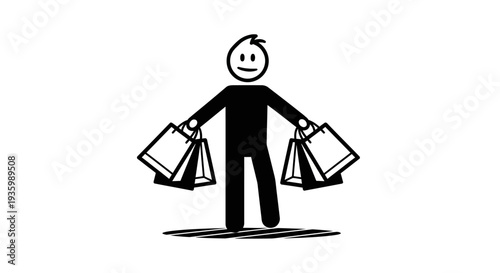 Happy Person Holding Shopping Bags Illustration.