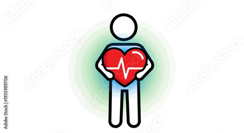 Illustration of person holding red heart.