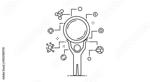 Magnifying Glass Examining Various Symbols.