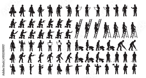 Construction Workers Silhouette Set Pack. Editable Vector Illustration. featuring construction, worker, silhouette, vector, graphic, illustration, man, manual, labor, engineer, builder, hardhat more.