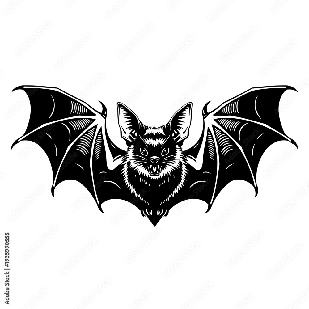 Obraz premium scary bat wings spread vampire halloween gothic ink sketch vector illustration.