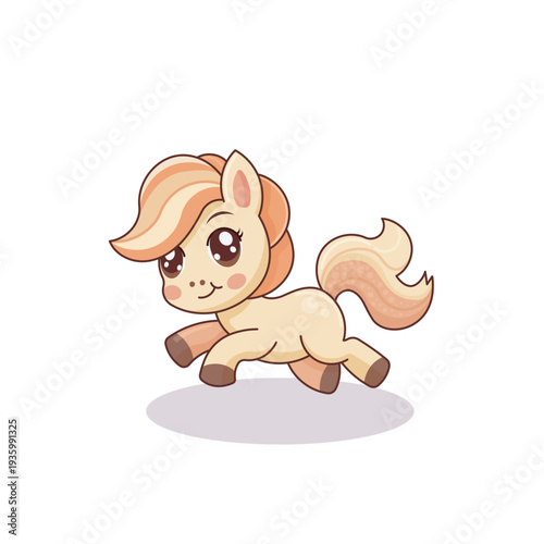 Friendly Little Pony Running and Smiling Cartoon Vector