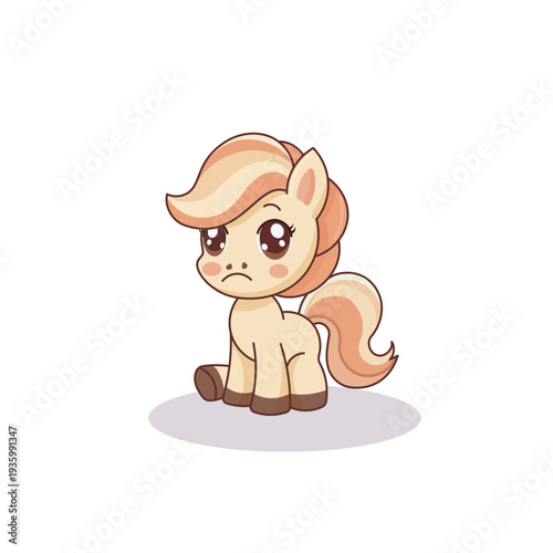 Disappointed Sitting Pony Character Vector Illustration