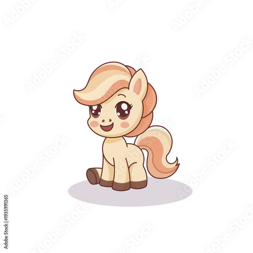 Happy Sitting Pony Character Laughing Vector Illustration