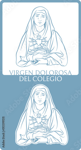 Vector interpretation in line art style of Our Lady of Sorrows of the College