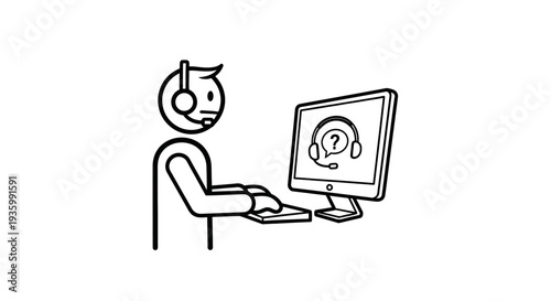 Person Wearing Headset Using Computer.