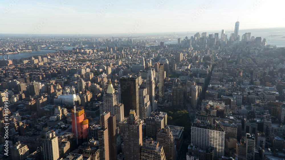 Fototapeta premium Aerial View of Lower Manhattan with Hudson River and One World Trade Center